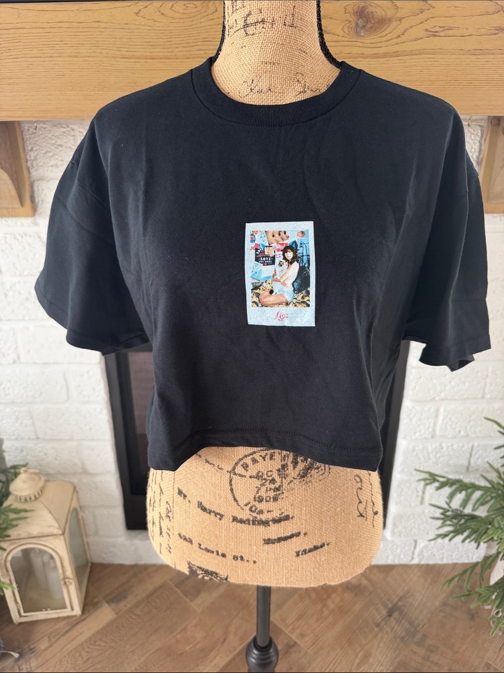 Lisa Polaroid Black Graphic Crop Tee - Women's Casual Crop Top